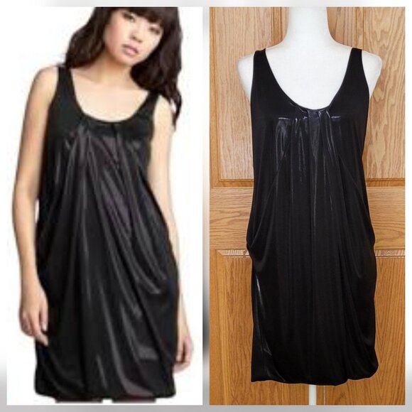 DIANE von FURSTENBERG Lesley Liquid Jersey Dress Black Wet Look NEW MSRP $373 - Picture 1 of 15